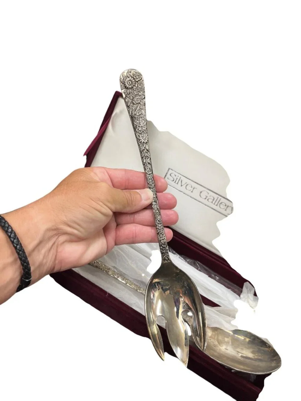 Godinger Vintage large silverplated spoon fork floral set SKU 10-541